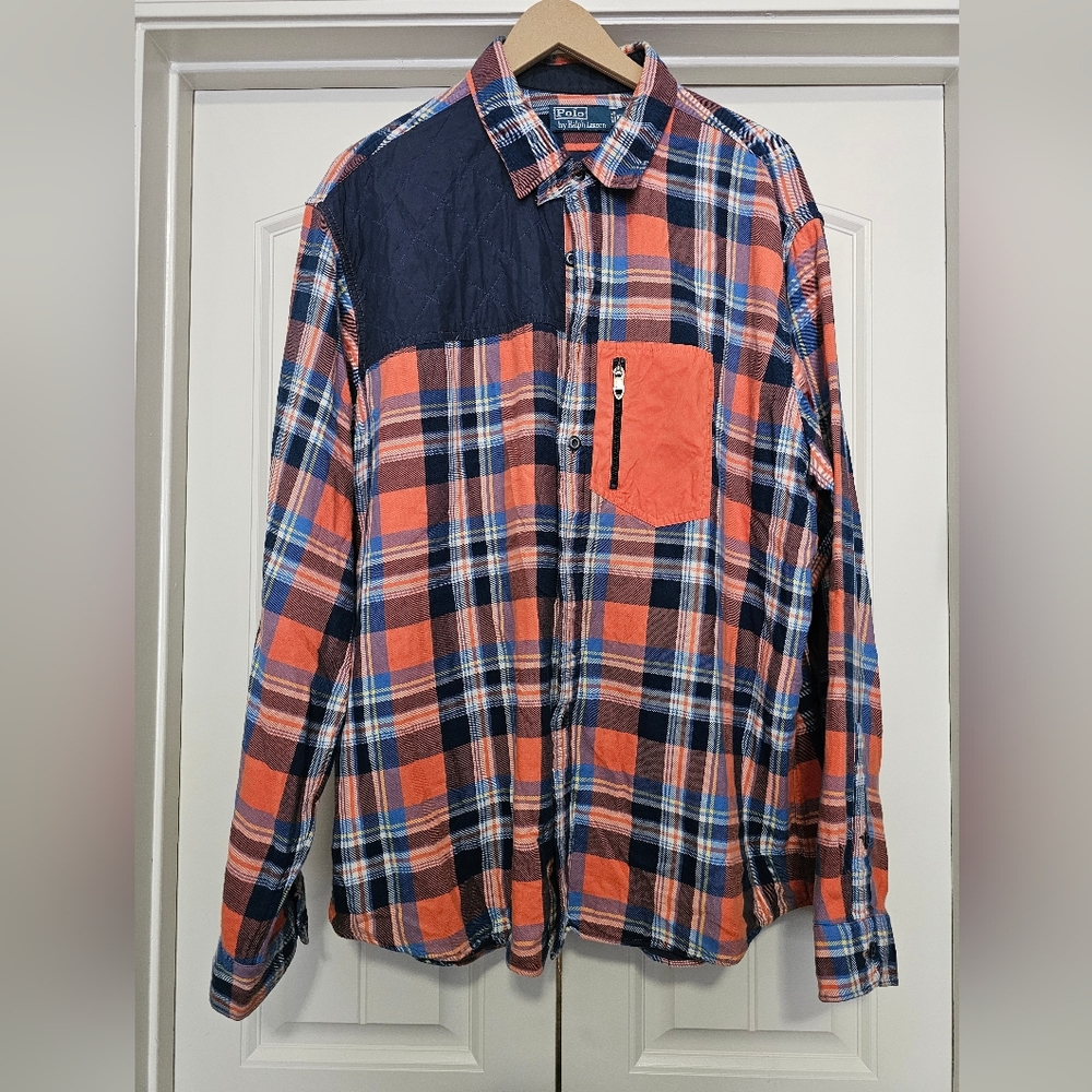 Polo Ralph Lauren Men's Plaid Shirt in Navy and Orange